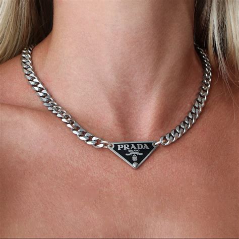 prada silver tag necklace